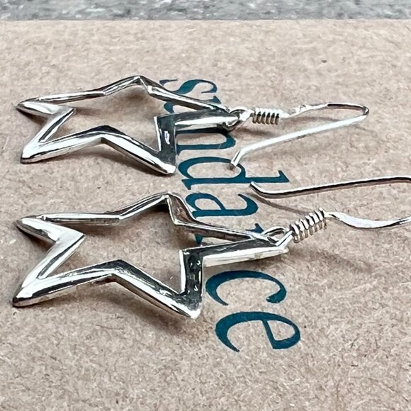 Sundance $78 NEW Sterling Silver STAR 1-1/4" Dangle Holidays Christmas Earrings - Picture 4 of 10